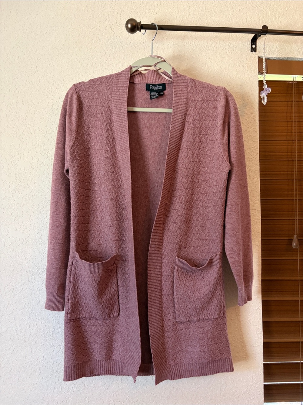 Papillon Open-Front Cardigan in Dusty Mauve